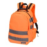 A high-visibility orange workwear garment featuring retroreflective tape panels, suitable for a wide range of outdoor and site work applications.