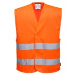 A high-visibility orange vest featuring retroreflective tape panels, suitable for a wide range of outdoor and site work applications.