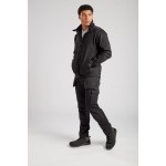 A black jacket featuring stretch panels for ease of movement, suitable for a wide range of outdoor and site work applications.