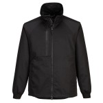 A black jacket featuring stretch panels for ease of movement, suitable for a wide range of outdoor and site work applications.