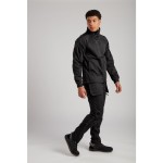 A black jacket featuring stretch panels for ease of movement, suitable for a wide range of outdoor and site work applications.
