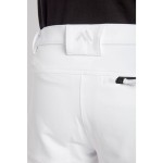 A pair of white work trousers featuring stretch panels for ease of movement, suitable for a wide range of outdoor and site work applications.