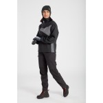 A pair of women's black work trousers featuring stretch panels for ease of movement, suitable for a wide range of outdoor and site work applications.