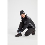 A pair of women's black work trousers featuring stretch panels for ease of movement, suitable for a wide range of outdoor and site work applications.
