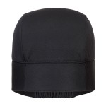 A black workwear garment designed for use on construction sites and in industrial work environments.,