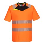 A high-visibility orange work shirt featuring retroreflective tape panels, suitable for a wide range of outdoor and site work applications.