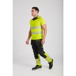 A high-visibility yellow work shirt featuring retroreflective tape panels, suitable for a wide range of outdoor and site work applications.