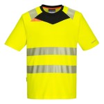 A high-visibility yellow work shirt featuring retroreflective tape panels, suitable for a wide range of outdoor and site work applications.