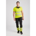 A high-visibility yellow work shirt featuring retroreflective tape panels, suitable for a wide range of outdoor and site work applications.
