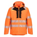 A high-visibility orange jacket featuring retroreflective tape panels, suitable for a wide range of outdoor and site work applications.