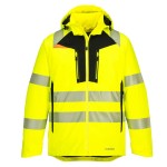 A high-visibility yellow jacket featuring retroreflective tape panels, suitable for a wide range of outdoor and site work applications.
