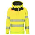 A high-visibility yellow sweatshirt featuring retroreflective tape panels, suitable for a wide range of outdoor and site work applications.
