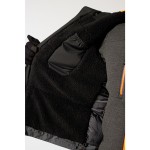 A grey jacket designed for use on construction sites and in industrial work environments.,