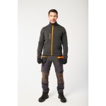 A grey workwear garment designed for use on construction sites and in industrial work environments.,