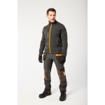 A grey workwear garment designed for use on construction sites and in industrial work environments.,