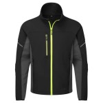 A black jacket featuring stretch panels for ease of movement, suitable for a wide range of outdoor and site work applications.