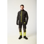 A black jacket featuring stretch panels for ease of movement, suitable for a wide range of outdoor and site work applications.
