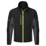 A black jacket featuring stretch panels for ease of movement, suitable for a wide range of outdoor and site work applications.