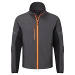 A grey jacket featuring stretch panels for ease of movement, suitable for a wide range of outdoor and site work applications.