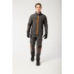 A grey jacket featuring stretch panels for ease of movement, suitable for a wide range of outdoor and site work applications.