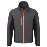 A grey jacket featuring stretch panels for ease of movement, suitable for a wide range of outdoor and site work applications.