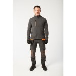 A grey workwear garment designed for use on construction sites and in industrial work environments.,