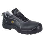 A safety trainer with a composite toecap, a cushioned insole, and a lightweight anti-slip sole, suitable for lighter-duty site work.