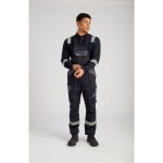 A black workwear garment featuring flame-resistant fabric, suitable for a wide range of outdoor and site work applications.