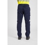A pair of navy blue work trousers featuring flame-resistant fabric, suitable for a wide range of outdoor and site work applications.