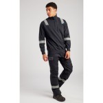 A black work shirt featuring a full-length zip front, flame-resistant fabric, suitable for a wide range of outdoor and site work applications.