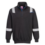 A black work shirt featuring a full-length zip front, flame-resistant fabric, suitable for a wide range of outdoor and site work applications.