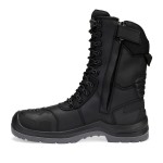 A black leather safety boot with a composite toecap and anti-slip sole, providing lightweight safety protection for site and industrial use.
