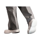 A white workwear garment designed for use on construction sites and in industrial work environments.,