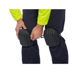 A pair of foam-padded knee pads with adjustable straps, designed to protect the knees during kneeling work.