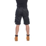 A black workwear garment designed for use on construction sites and in industrial work environments.,