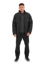 A black padded jacket featuring a warm thermal lining, suitable for a wide range of outdoor and site work applications.