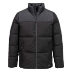 A black padded jacket featuring a warm thermal lining, suitable for a wide range of outdoor and site work applications.