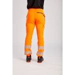 A high-visibility orange workwear garment featuring retroreflective tape panels, stretch panels for ease of movement, suitable for a wide range of outdoor and site work applications.