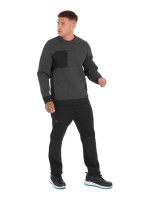 A grey work shirt designed for use on construction sites and in industrial work environments.,