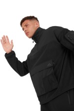 A black workwear garment featuring a full-length zip front, suitable for a wide range of outdoor and site work applications.