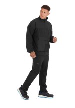 A black workwear garment featuring a full-length zip front, suitable for a wide range of outdoor and site work applications.