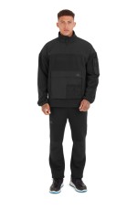 A black workwear garment featuring a full-length zip front, suitable for a wide range of outdoor and site work applications.