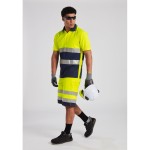 A high-visibility yellow workwear garment featuring retroreflective tape panels, suitable for a wide range of outdoor and site work applications.