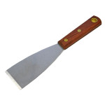 A 50mm flexible filling knife with a thin steel blade and a painted wooden or plastic handle, for applying and smoothing filler and caulk.