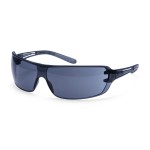 A pair of safety spectacles with clear impact-resistant lenses and adjustable side arms, for eye protection during site work.