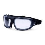 A pair of safety goggles with clear anti-fog lenses and a ventilated PVC frame, offering eye protection against dust and splashes.