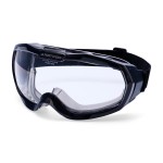 A pair of safety goggles with clear anti-fog lenses and a ventilated PVC frame, offering eye protection against dust and splashes.