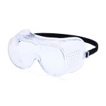A pair of safety goggles with clear anti-fog lenses and a ventilated PVC frame, offering eye protection against dust and splashes.