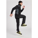 A pair of black work trousers featuring stretch panels for ease of movement, suitable for a wide range of outdoor and site work applications.