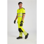 A high-visibility yellow work shirt featuring retroreflective tape panels, suitable for a wide range of outdoor and site work applications.